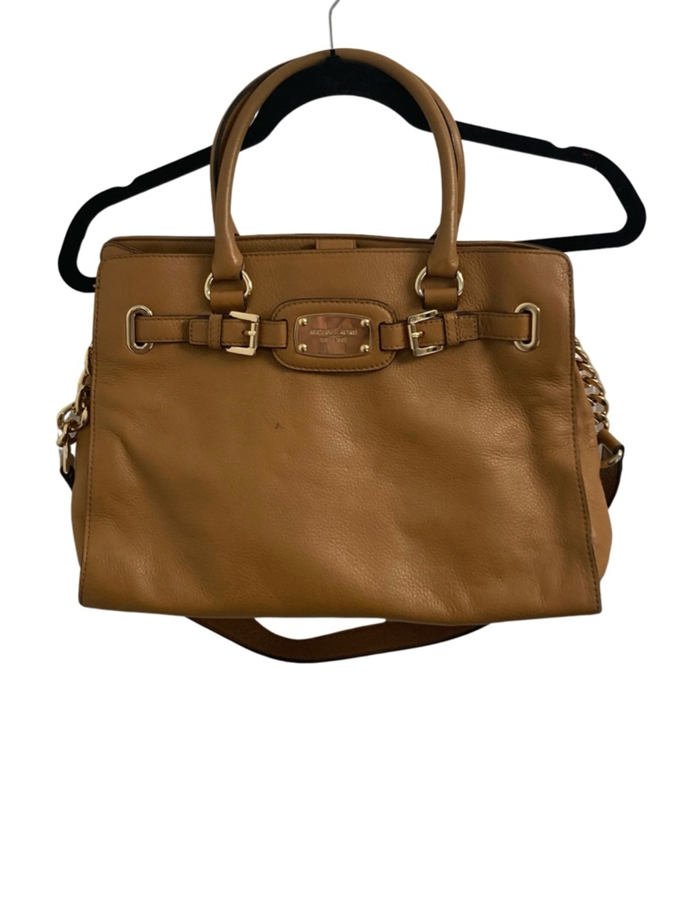 Michael Kors Hamilton Cognac Medium Satchel Purse with Gold Hardware